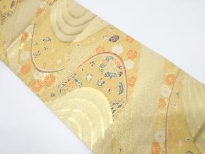 流水に鶴・宝尽くし模様織出し袋帯